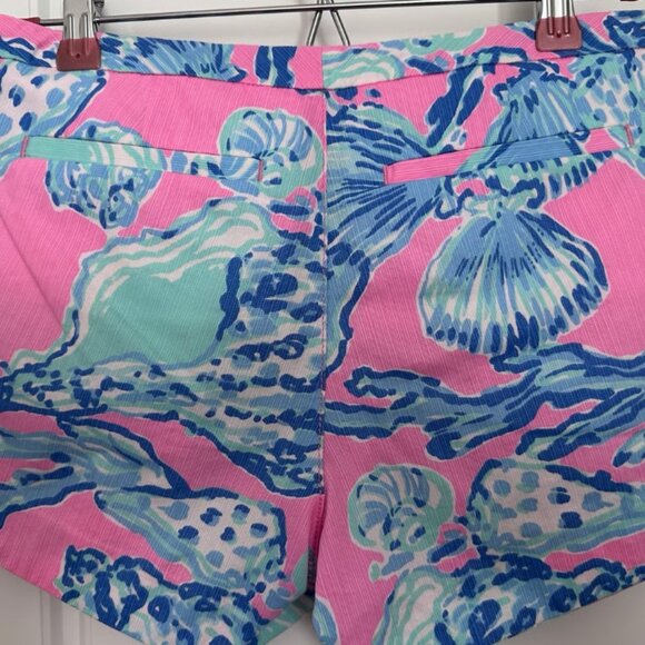 Lilly Pulitzer Adie Shorts Pink Pout Barefoot Princess Blue Shell Size 2 - Picture 2 of 4